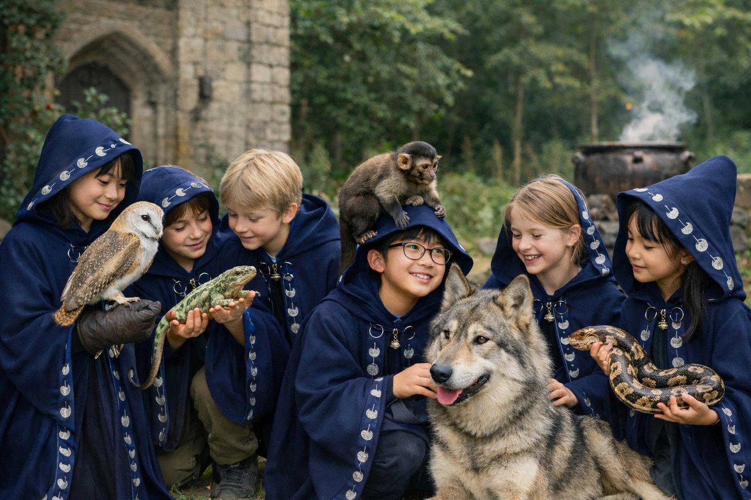 魔法動物たちとふれあう子どもたち